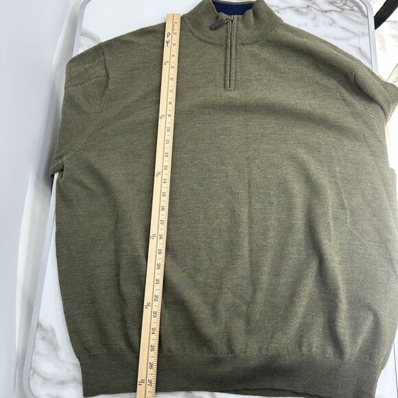 Club Room Estate Merino Wool Mens 2X Sweater Green 1/4 zip Pullover Preppy - Picture 6 of 8